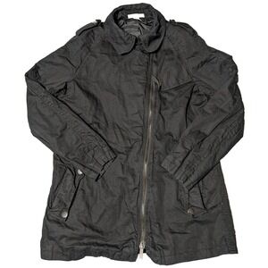 KENNETH COLE NEW YORK Women Medium Black Asymmetrical Zip Cotton Metallic Jacket